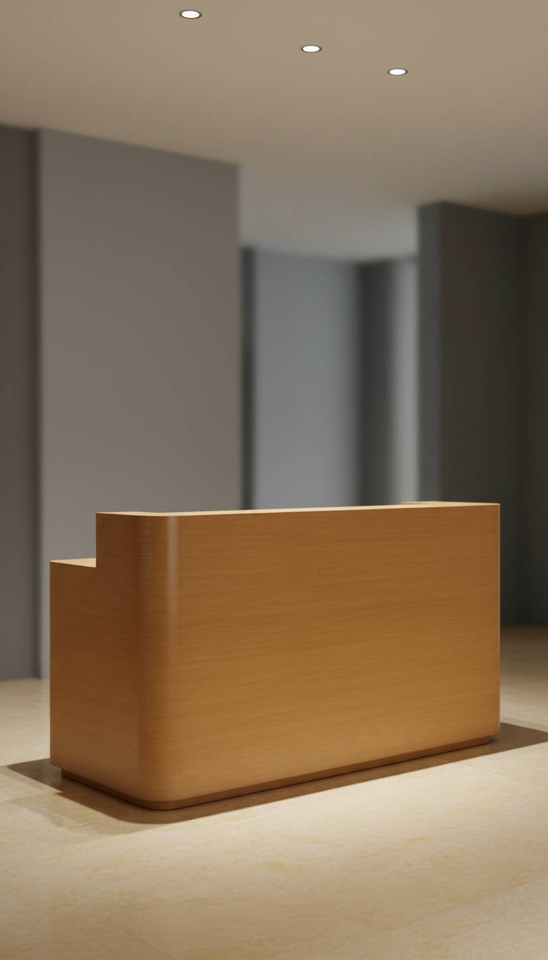 Mostrador de recepción en madera pulida